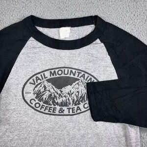 VTG Augusta Vail Mountain Coffee Tea Co Shirt Men M Gray Black Raglan 3/4 Sleeve